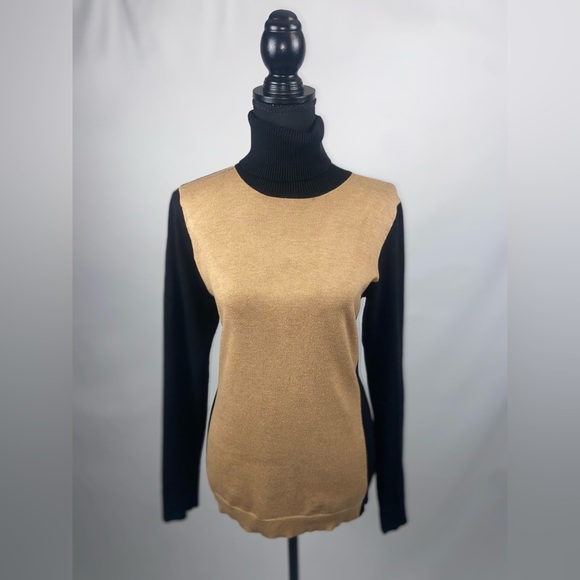 Turtleneck Sweater Colorblock The Limited Medium Longsleeve black and tan - Picture 3 of 12